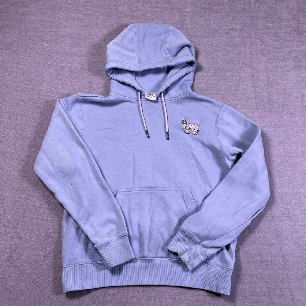 GOAT USA OG Logo Pullover Kangaroo Pocket Hoodie Mens XS Light Blue Cotton Blend